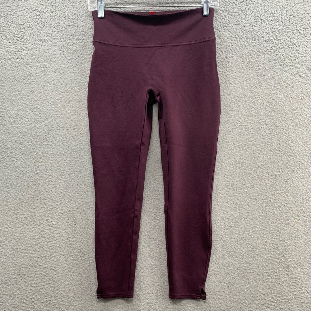 SPANX The Perfect Pants Burgundy Ankle Seam Slit Back Hem Skinny Leggings Size S